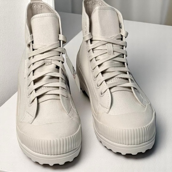 Superga Alpina 2469 Cream Platform Wave Tape High Top Sneakers 7.5 NWT - Picture 1 of 5
